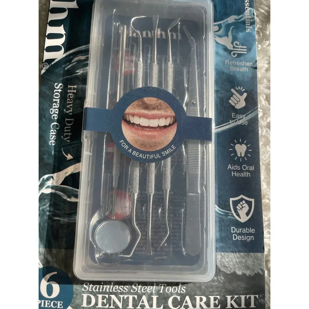 Manthm Stainless Steel Dental Tools Kit 6 Piece With Travel Case Oral Care NEW